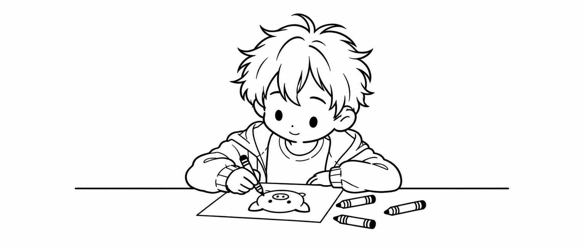 孩子正在画画的黑白线稿