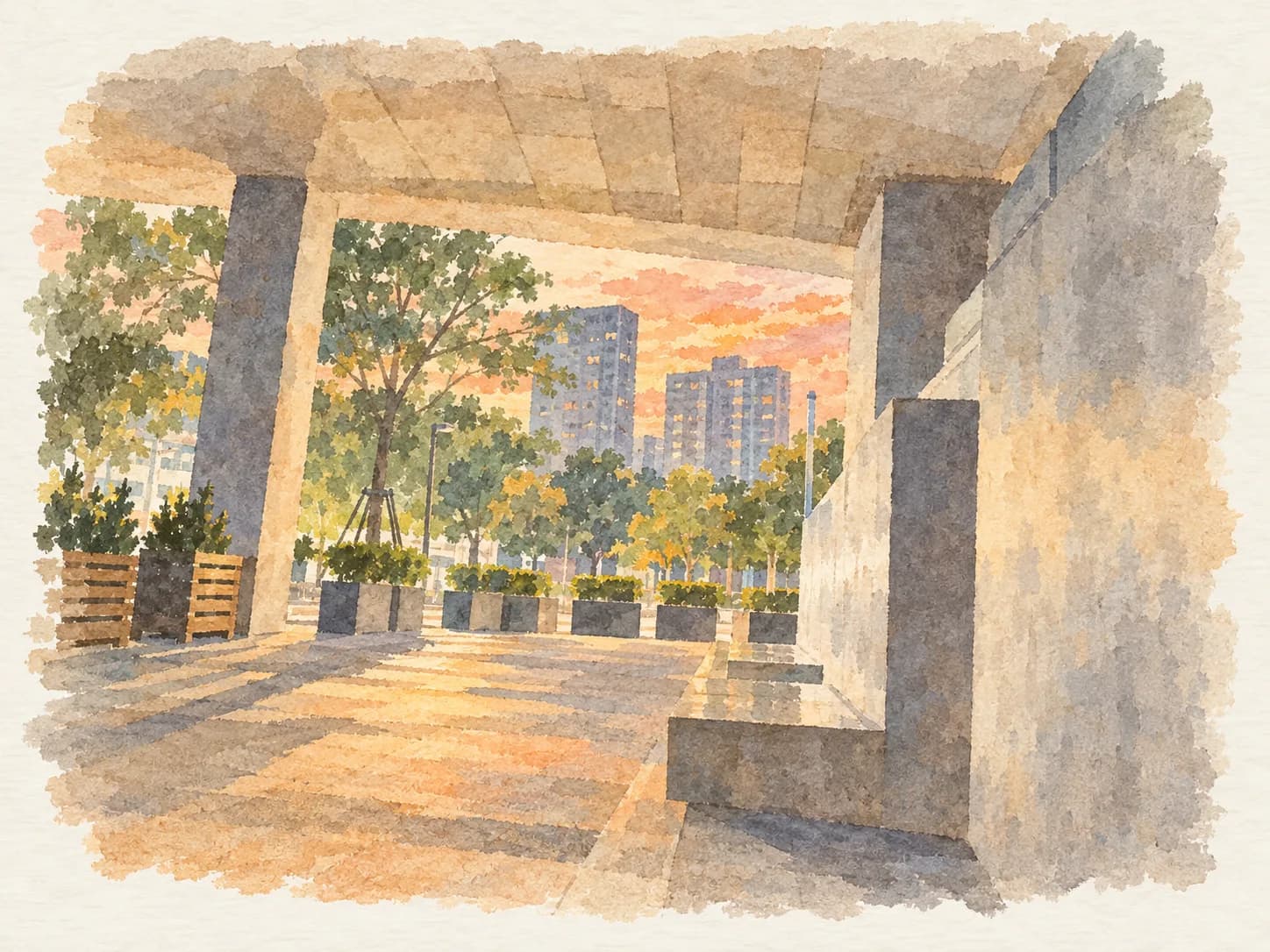 都市天桥下的城市景色